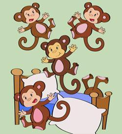 monkeys jumping on the bed